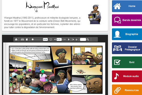 Exemple d'una pàgina de la web, en aquest dedicada a Wangari Maathai.